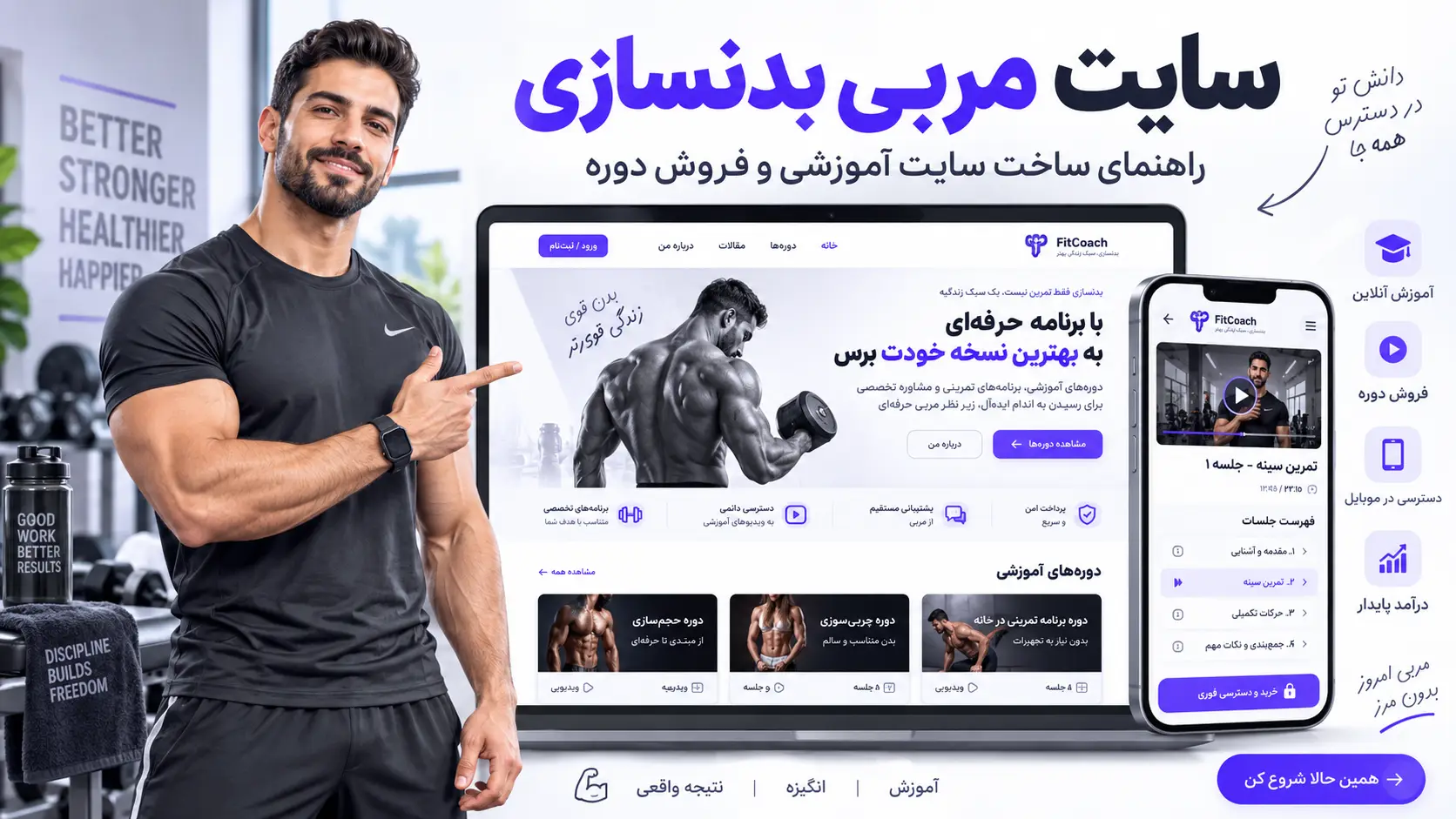 سایت مربی بدنسازی؛ راهنمای ساخت سایت آموزشی و فروش دوره