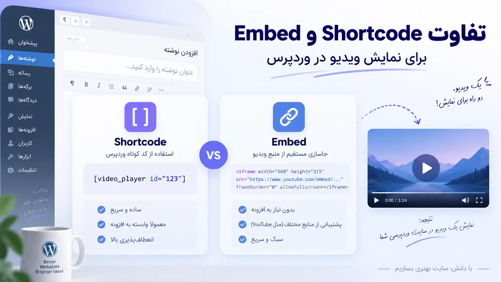 تفاوت Shortcode و Embed در وردپرس برای نمایش ویدیو چیست؟