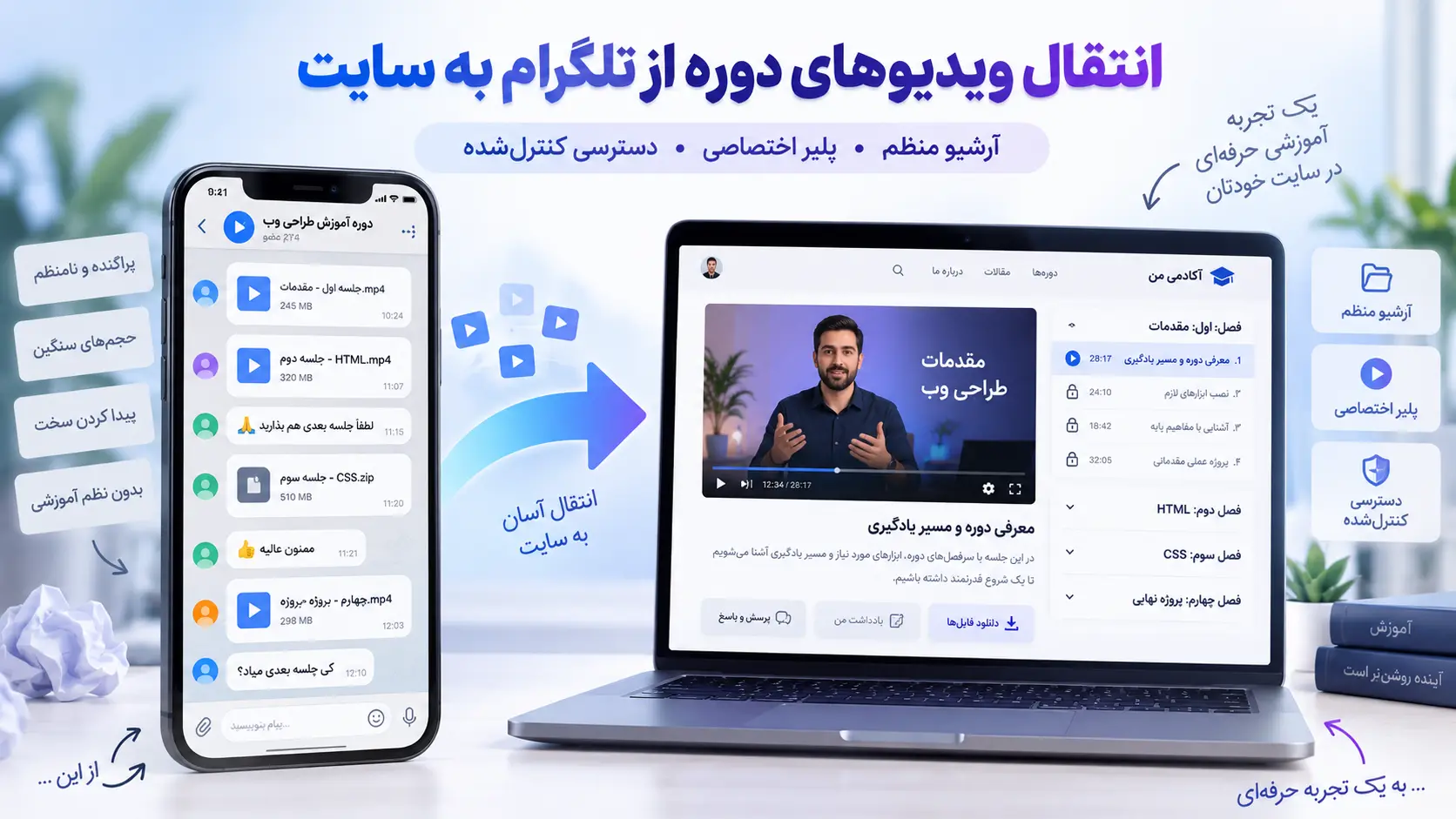 چطور ویدیوهای دوره را از تلگرام به سایت منتقل کنیم؟